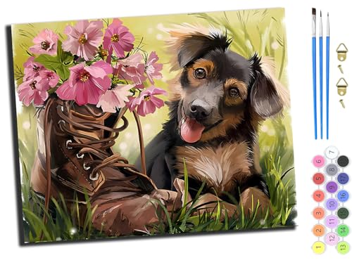 WANGXIAO Malen nach Zahlen Erwachsene,DIY Handgemalt Ölgemälde Kit,Paint by Numbers Adult Mit 3,Pinseln und Acrylfarbe leinwand Kit,40x50 cm,Hundetier und Schuhblumen,ohne Rahmen WANGXIAO Malen nach Zahlen Erwachsene,DIY Handgemalt Ölgemälde Kit,Paint by Numbers Adult Mit 3,Pinseln und Acrylfarbe leinwand Kit,40x50 cm,Hundetier und Schuhblumen,ohne Rahmen von WANGXIAO