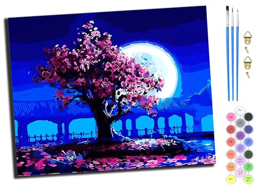 WANGXIAO Malen nach Zahlen Erwachsene,DIY Handgemalt Ölgemälde Kit,Paint by Numbers Adult Mit 3,Pinseln und Acrylfarbe leinwand Kit,40x50 cm,Kirschblütenbaum Mond,mit Rahmen WANGXIAO Malen nach Zahlen Erwachsene,DIY Handgemalt Ölgemälde Kit,Paint by Numbers Adult Mit 3,Pinseln und Acrylfarbe leinwand Kit,40x50 cm,Kirschblütenbaum Mond,mit Rahmen von WANGXIAO