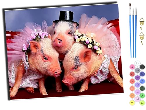 WANGXIAO Malen nach Zahlen Erwachsene,DIY Handgemalt Ölgemälde Kit,Paint by Numbers Adult Mit 3,Pinseln und Acrylfarbe leinwand Kit,40x50 cm,Lustiges Tierschwein,ohne Rahmen von WANGXIAO