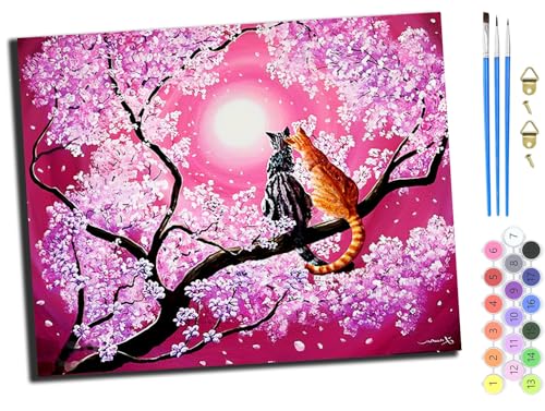WANGXIAO Malen nach Zahlen Erwachsene,DIY Handgemalt Ölgemälde Kit,Paint by Numbers Adult Mit 3,Pinseln und Acrylfarbe leinwand Kit,40x50 cm,Sakura-Katzentier,mit Rahmen WANGXIAO Malen nach Zahlen Erwachsene,DIY Handgemalt Ölgemälde Kit,Paint by Numbers Adult Mit 3,Pinseln und Acrylfarbe leinwand Kit,40x50 cm,Sakura-Katzentier,mit Rahmen von WANGXIAO
