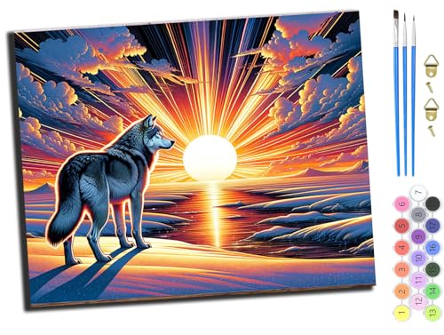 WANGXIAO Malen nach Zahlen Erwachsene,DIY Handgemalt Ölgemälde Kit,Paint by Numbers Adult Mit 3,Pinseln und Acrylfarbe leinwand Kit,40x50 cm,Sonnenuntergangswolf,ohne Rahmen WANGXIAO Malen nach Zahlen Erwachsene,DIY Handgemalt Ölgemälde Kit,Paint by Numbers Adult Mit 3,Pinseln und Acrylfarbe leinwand Kit,40x50 cm,Sonnenuntergangswolf,ohne Rahmen von WANGXIAO