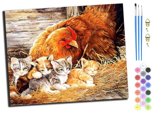 WANGXIAO Malen nach Zahlen Erwachsene,DIY Handgemalt Ölgemälde Kit,Paint by Numbers Adult Mit 3,Pinseln und Acrylfarbe leinwand Kit,40x50 cm,Tier Huhn und Kätzchen,mit Rahmen WANGXIAO Malen nach Zahlen Erwachsene,DIY Handgemalt Ölgemälde Kit,Paint by Numbers Adult Mit 3,Pinseln und Acrylfarbe leinwand Kit,40x50 cm,Tier Huhn und Kätzchen,mit Rahmen von WANGXIAO