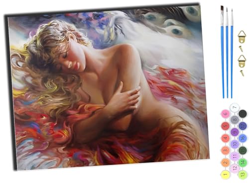 WANGXIAO Malen nach Zahlen Erwachsene,Paint by Numbers,DIY Handgemalt Ölgemälde Mit 3,Pinseln und Acrylfarbe knitterfreie leinwand Kit,40x50 cm,Lange Haare Mädchen schlafen,mit Rahmen von WANGXIAO