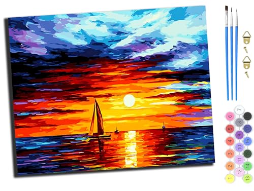 WANGXIAO Malen nach Zahlen Erwachsene,Paint by Numbers,DIY Handgemalt Ölgemälde Mit 3,Pinseln und Acrylfarbe knitterfreie leinwand Kit,40x50 cm,Sonnenuntergangslandschaft,mit Rahmen WANGXIAO Malen nach Zahlen Erwachsene,Paint by Numbers,DIY Handgemalt Ölgemälde Mit 3,Pinseln und Acrylfarbe knitterfreie leinwand Kit,40x50 cm,Sonnenuntergangslandschaft,mit Rahmen von WANGXIAO