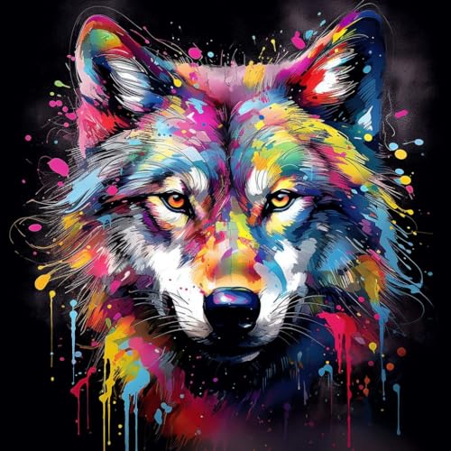 WANGXIAO Malen nach Zahlen Erwachsene,happy Painting Kits,Bastelset Leinwand Pinsel,Handgemalt Ölgemälde 40x40cm,bunter Graffiti-Stil Tier Wolf,,Mit Rahmen WANGXIAO Malen nach Zahlen Erwachsene,happy Painting Kits,Bastelset Leinwand Pinsel,Handgemalt Ölgemälde 40x40cm,bunter Graffiti-Stil Tier Wolf,,Mit Rahmen von WANGXIAO