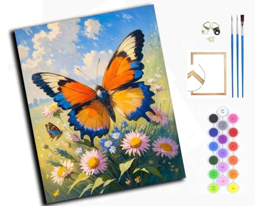 WANGXIAO Malen nach Zahlen Erwachsene,happy Painting Kits,Bastelset Leinwand Pinsel,Handgemalt Ölgemälde 40x50cm,Aquarell Schmetterlinge und Blumen,mit Rahmen von WANGXIAO