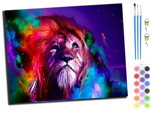 WANGXIAO Malen nach Zahlen Erwachsene,happy Painting Kits,Bastelset Leinwand Pinsel,Handgemalt Ölgemälde 40x50cm,Aquarell abstraktes Tier Löwe,ohne Rahmen von WANGXIAO