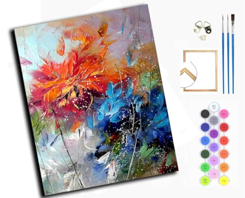 WANGXIAO Malen nach Zahlen Erwachsene,happy Painting Kits,Bastelset Leinwand Pinsel,Handgemalt Ölgemälde 40x50cm,Aquarell blau orange Blumen,mit Rahmen von WANGXIAO