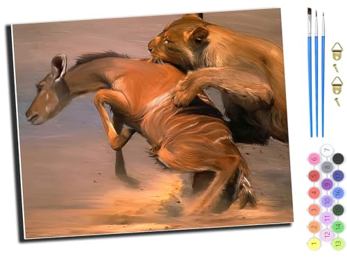WANGXIAO Malen nach Zahlen Erwachsene,happy Painting Kits,Bastelset Leinwand Pinsel,Handgemalt Ölgemälde 40x50cm,Löwen jagen Tiere,ohne Rahmen WANGXIAO Malen nach Zahlen Erwachsene,happy Painting Kits,Bastelset Leinwand Pinsel,Handgemalt Ölgemälde 40x50cm,Löwen jagen Tiere,ohne Rahmen von WANGXIAO