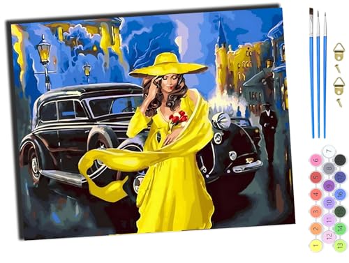 WANGXIAO Malen nach Zahlen Erwachsene,happy Painting Kits,Bastelset Leinwand Pinsel,Handgemalt Ölgemälde 40x50cm,Retro-Auto-Mädchen,ohne Rahmen WANGXIAO Malen nach Zahlen Erwachsene,happy Painting Kits,Bastelset Leinwand Pinsel,Handgemalt Ölgemälde 40x50cm,Retro-Auto-Mädchen,ohne Rahmen von WANGXIAO