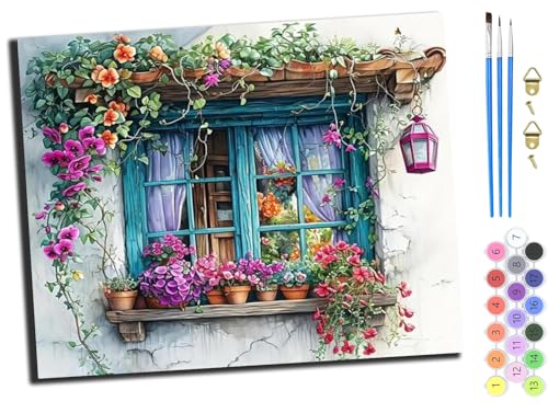 WANGXIAO Malen nach Zahlen Erwachsene,happy Painting Kits,Bastelset Leinwand Pinsel,Handgemalt Ölgemälde Kinder 40x50cm,Romantische Fenster Balkon Blumen,mit Rahmen WANGXIAO Malen nach Zahlen Erwachsene,happy Painting Kits,Bastelset Leinwand Pinsel,Handgemalt Ölgemälde Kinder 40x50cm,Romantische Fenster Balkon Blumen,mit Rahmen von WANGXIAO