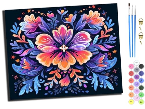 WANGXIAO malen nach zahlen erwachsene,DIY Handgemalt Ölgemälde Kit,Groß Diy ölgemäLde Kit für Anfänger,Knitterfreie Leinwand,40x50cm，Fantasie leuchtende Blumen,ohne Rahmen von WANGXIAO