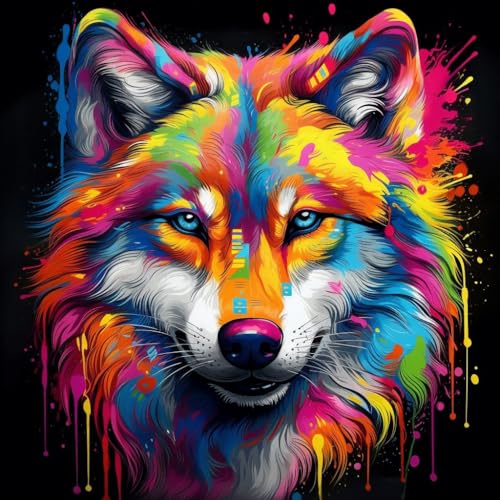 malen nach zahlen erwachsene,DIY Handgemalt Ölgemälde Kit,Groß Diy ölgemäLde Kit für Anfänger,Knitterfreie Leinwand,40x40cm,bunter Graffiti-Stil Tier Wolf,,Mit Rahmen malen nach zahlen erwachsene,DIY Handgemalt Ölgemälde Kit,Groß Diy ölgemäLde Kit für Anfänger,Knitterfreie Leinwand,40x40cm,bunter Graffiti-Stil Tier Wolf,,Mit Rahmen von WANGXIAO