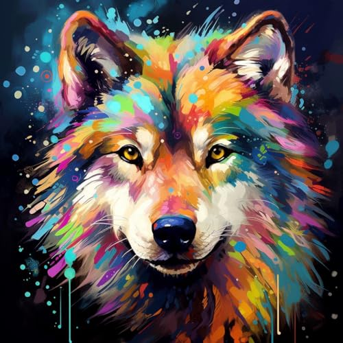 malen nach zahlen erwachsene,DIY Handgemalt Ölgemälde Kit,Groß Diy ölgemäLde Kit für Anfänger,Knitterfreie Leinwand,40x40cm,wolf bunt graffiti tier,,Mit Rahmen malen nach zahlen erwachsene,DIY Handgemalt Ölgemälde Kit,Groß Diy ölgemäLde Kit für Anfänger,Knitterfreie Leinwand,40x40cm,wolf bunt graffiti tier,,Mit Rahmen von WANGXIAO