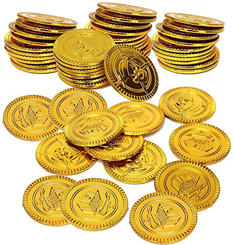 WANGZAIZAI 100pcs Goldmünzen, Piratenschatz Goldmünzen Spielzeug, Piraten Schatz Gold-Münzen Spielgeld, Pirat Goldmünzen Kindergeburtstag, Piratenparty Seeräuber Schatzsuche (100pcs) von WANGZAIZAI