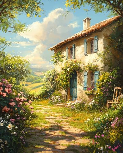Malen Nach Zahlen Erwachsene Haus, Blumen, Pflanzen und Bäume Landschaft (2) DIY Handgemalt Ölgemälde Leinwand Kits Mit Pinsels und Acrylfarbe Als Geschenke und Heimdekoration Ohne Rahmen 40 x 50 cm von WANMIU