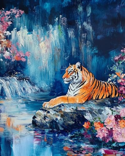 Malen Nach Zahlen Erwachsene Tiger am Wasser DIY handgemaltes Ölgemälde Set für Anfänger und Erwachsene, Acrylfarbe, Kindergemälde, Kreative Heimdekoration, Geschenk, Weihnachten von WANMIU