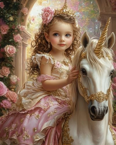 Malen Nach Zahlen Erwachsene Weißes Einhorn und Mädchen Paint by Numbers diy GemäLde Kit mit Pinsel und Acrylfarbe Als Geschenk für Wanddeko Groß 40x50cm von WANMIU