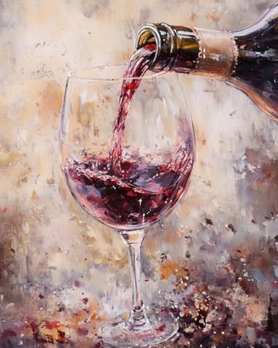 Malen nach Zahlen Erwachsene Rotwein und Weinglas Paint by Numbers Adult DIY Handgemalt Ölgemälde Mit 3 - Pinseln und Acrylfarbe knitterfreie leinwand Kit - 40 X 50 CM von WANMIU