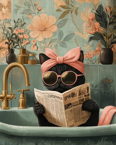 Malen nach Zahlen Erwachsene Schwarze Katze sitzt in der Badewanne und liest Zeitung DIY Malen nach Zahlen Kits auf Leinwand Acrylmalerei mit Pinseln Leinwand Geschenke Kunsthandwerk 40 x 50 cm Malen nach Zahlen Erwachsene Schwarze Katze sitzt in der Badewanne und liest Zeitung DIY Malen nach Zahlen Kits auf Leinwand Acrylmalerei mit Pinseln Leinwand Geschenke Kunsthandwerk 40 x 50 cm von WANMIU
