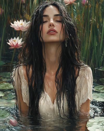 Malen nach Zahlen Lotus und Mädchen im Wasser Kits für Anfänger Erwachsene DIY Art Decor Handgemalte Malerei nach Zahlen Kreatives Geschenk Home Decoration 16x20 Zoll von WANMIU