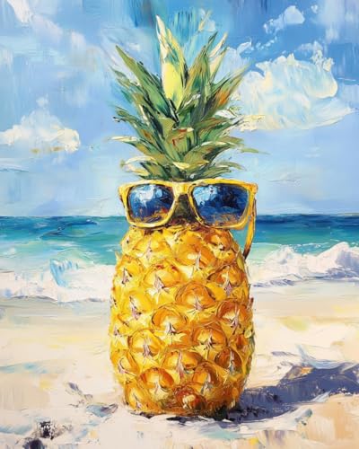 WANMIU Malen Nach Zahlen Erwachsene Ananas mit Sonnenbrille DIY handgemaltes Ölgemälde Set für Anfänger und Erwachsene, Acrylfarbe, Kindergemälde, Kreative Heimdekoration, Geschenk, Weihnachten von WANMIU