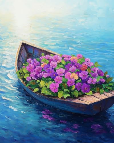WANMIU Malen Nach Zahlen Erwachsene Boote und Blumen auf dem Meer Paint by Numbers diy GemäLde Kit mit Pinsel und Acrylfarbe Als Geschenk für Wanddeko Groß 40x50cm von WANMIU