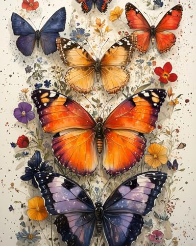 WANMIU Malen Nach Zahlen Erwachsene Bunter Schmetterling (2) Paint by Numbers diy GemäLde Kit mit Pinsel und Acrylfarbe Als Geschenk für Wanddeko Groß 40x50cm von WANMIU