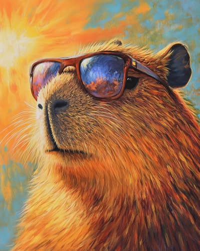 WANMIU Malen Nach Zahlen Erwachsene Capybara mit Sonnenbrille-2 DIY Handgemalt Ölgemälde Leinwand Kits Mit Pinsels und Acrylfarbe Als Geschenke und Heimdekoration Ohne Rahmen 40 x 50 cm von WANMIU