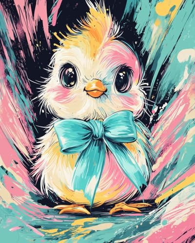 WANMIU Malen Nach Zahlen Erwachsene Cartoon buntes Huhn DIY Handgemalt Ölgemälde Leinwand Kits Mit Pinsels und Acrylfarbe Als Geschenke und Heimdekoration Ohne Rahmen 40 x 50 cm von WANMIU
