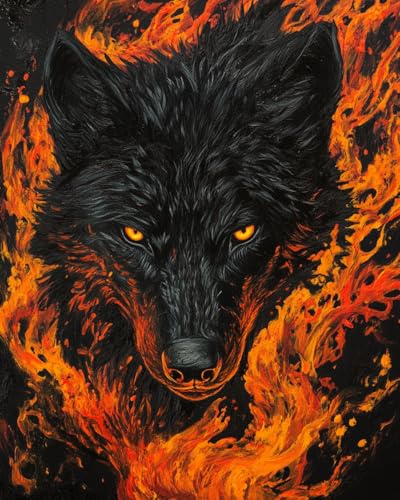 WANMIU Malen Nach Zahlen Erwachsene Flammenwolf-2 DIY handgemaltes Ölgemälde Set für Anfänger und Erwachsene, Acrylfarbe, Kindergemälde, Kreative Heimdekoration, Geschenk, Weihnachten von WANMIU