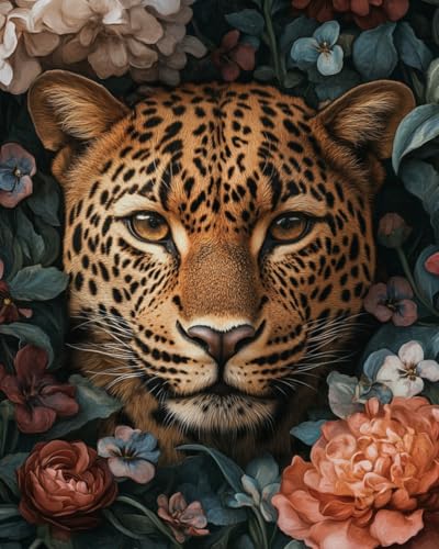 WANMIU Malen Nach Zahlen Erwachsene Gelber Leopard und Blumen Paint by Numbers diy GemäLde Kit mit Pinsel und Acrylfarbe Als Geschenk für Wanddeko Groß 40x50cm von WANMIU