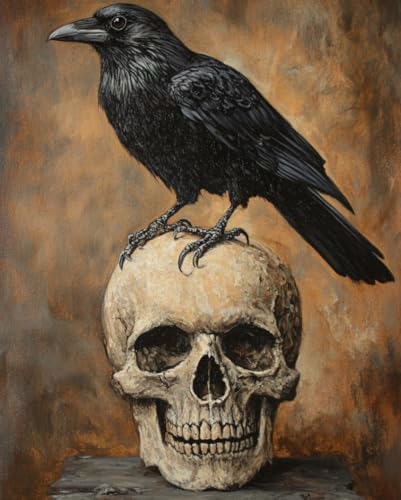 WANMIU Malen Nach Zahlen Erwachsene Krähe und Totenkopf Paint by Numbers diy GemäLde Kit mit Pinsel und Acrylfarbe Als Geschenk für Wanddeko Groß 40x50cm von WANMIU