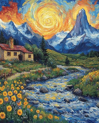 WANMIU Malen Nach Zahlen Erwachsene Landschaft, Blumen, Bäume, Häuser Paint by Numbers diy GemäLde Kit mit Pinsel und Acrylfarbe Als Geschenk für Wanddeko Groß 40x50cm von WANMIU