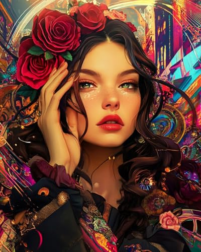 WANMIU Malen Nach Zahlen Erwachsene Rote Lippen, sexy Schönheit und Blumen (2) Bastelset Erwachsene Gemälde Leinwand 40x50 cm Mit Farbe und Pinsel - Geschenke und Maldekorationen von WANMIU
