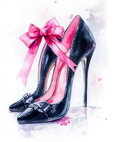 WANMIU Malen Nach Zahlen Erwachsene Schleife und High Heels DIY handgemaltes Ölgemälde Set für Anfänger und Erwachsene, Acrylfarbe, Kindergemälde, Kreative Heimdekoration, Geschenk, Weihnachten von WANMIU