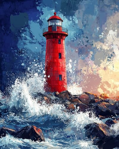 WANMIU Malen Nach Zahlen Erwachsene Seeleuchtturm (2) Paint by Numbers diy GemäLde Kit mit Pinsel und Acrylfarbe Als Geschenk für Wanddeko Groß 40x50cm von WANMIU