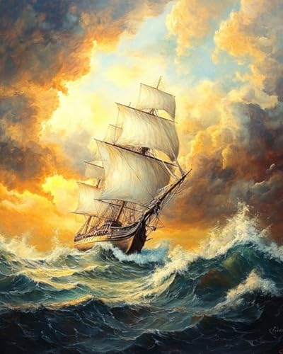 WANMIU Malen Nach Zahlen Erwachsene Segelschiff auf See-1 Bastelset Erwachsene Gemälde Leinwand 40x50 cm Mit Farbe und Pinsel - Geschenke und Maldekorationen von WANMIU
