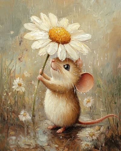 WANMIU Malen Nach Zahlen Erwachsene Süße Maus hält eine Blume Bastelset Erwachsene Gemälde Leinwand 40x50 cm Mit Farbe und Pinsel - Geschenke und Maldekorationen von WANMIU