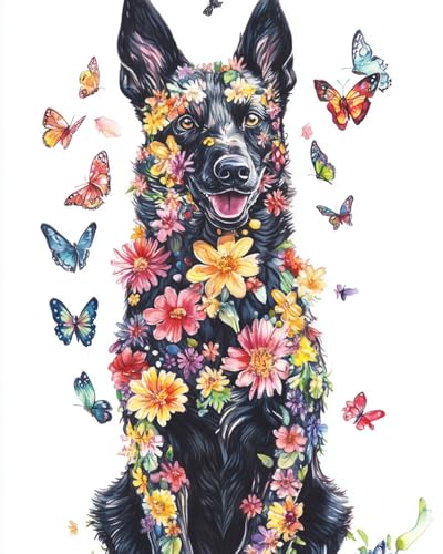 WANMIU Malen nach Zahlen Bunte Blumen, Schmetterlinge und Hund Kits für Anfänger Erwachsene DIY Art Decor Handgemalte Malerei nach Zahlen Kreatives Geschenk Home Decoration 16x20 Zoll WANMIU Malen nach Zahlen Bunte Blumen, Schmetterlinge und Hund Kits für Anfänger Erwachsene DIY Art Decor Handgemalte Malerei nach Zahlen Kreatives Geschenk Home Decoration 16x20 Zoll von WANMIU