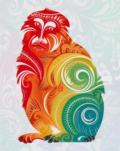 WANMIU Malen nach Zahlen Erwachsene Bemalter Affe 3 DIY Malen nach Zahlen Kits auf Leinwand Acrylmalerei mit Pinseln Leinwand Geschenke Kunsthandwerk 40 x 50 cm(rahmenlos) von WANMIU