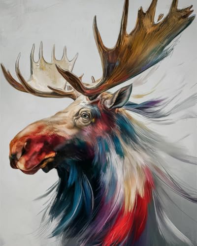 WANMIU Malen nach Zahlen Erwachsene Bemalter Elch DIY Malen nach Zahlen Kits auf Leinwand Acrylmalerei mit Pinseln Leinwand Geschenke Kunsthandwerk 40 x 50 cm(rahmenlos) von WANMIU