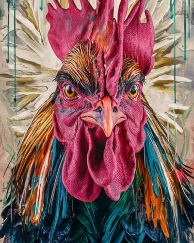 WANMIU Malen nach Zahlen Erwachsene Bemalter Hahn 1 DIY Malen nach Zahlen Kits auf Leinwand Acrylmalerei mit Pinseln Leinwand Geschenke Kunsthandwerk 40 x 50 cm(rahmenlos) von WANMIU