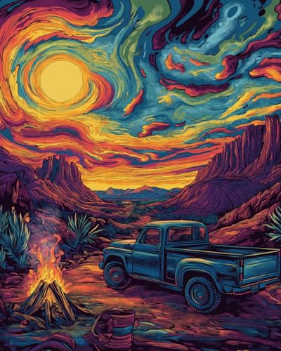 WANMIU Malen nach Zahlen Erwachsene Blaues Retro-Auto DIY Malen nach Zahlen Kits auf Leinwand Acrylmalerei mit Pinseln Leinwand Geschenke Kunsthandwerk 40 x 50 cm(rahmenlos) von WANMIU