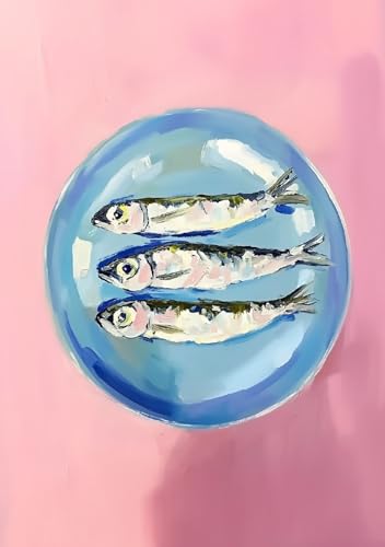 WANMIU Malen nach Zahlen Erwachsene Drei Fische auf einem hellblauen Teller Paint by Numbers Adult DIY Handgemalt Ölgemälde Mit 3 - Pinseln und Acrylfarbe knitterfreie leinwand Kit - 40 X 50 CM von WANMIU
