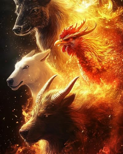 WANMIU Malen nach Zahlen Erwachsene Flamme ländliche Tiere DIY Malen nach Zahlen Kits auf Leinwand Acrylmalerei mit Pinseln Leinwand Geschenke Kunsthandwerk 40 x 50 cm(rahmenlos) von WANMIU