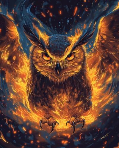 WANMIU Malen nach Zahlen Erwachsene Flammeneule-3 DIY Malen nach Zahlen Kits auf Leinwand Acrylmalerei mit Pinseln Leinwand Geschenke Kunsthandwerk 40 x 50 cm(rahmenlos) von WANMIU