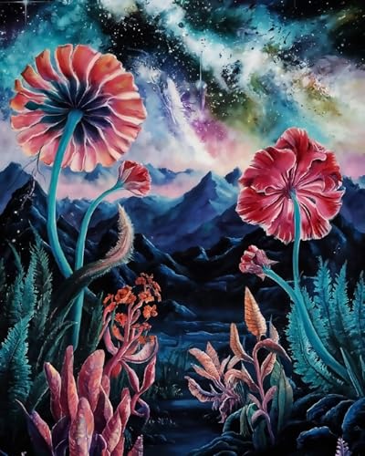 WANMIU Malen nach Zahlen Erwachsene Galaxy Flower Sprache Paint by Numbers Adult DIY Handgemalt Ölgemälde Mit 3 - Pinseln und Acrylfarbe knitterfreie leinwand Kit - 40 X 50 CM von WANMIU