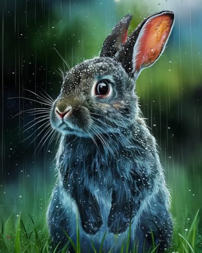 WANMIU Malen nach Zahlen Erwachsene Graues Kaninchen im Regen Paint by Numbers Adult DIY Handgemalt Ölgemälde Mit 3 - Pinseln und Acrylfarbe knitterfreie leinwand Kit - 40 X 50 CM von WANMIU