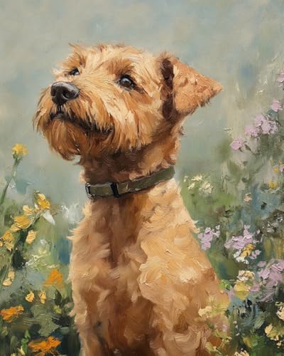 WANMIU Malen nach Zahlen Erwachsene Hund in den Blumen-2 DIY Malen nach Zahlen Kits auf Leinwand Acrylmalerei mit Pinseln Leinwand Geschenke Kunsthandwerk 40 x 50 cm(rahmenlos) von WANMIU